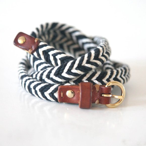 Size M - J.CREW Women's Black and White Braided Skinny Belt